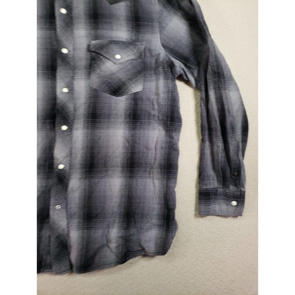 Roebuck Shirt Mens XL Cowboy Western Plaid Point‎ Pocket Button Gray Pearl Snap - Picture 3 of 12